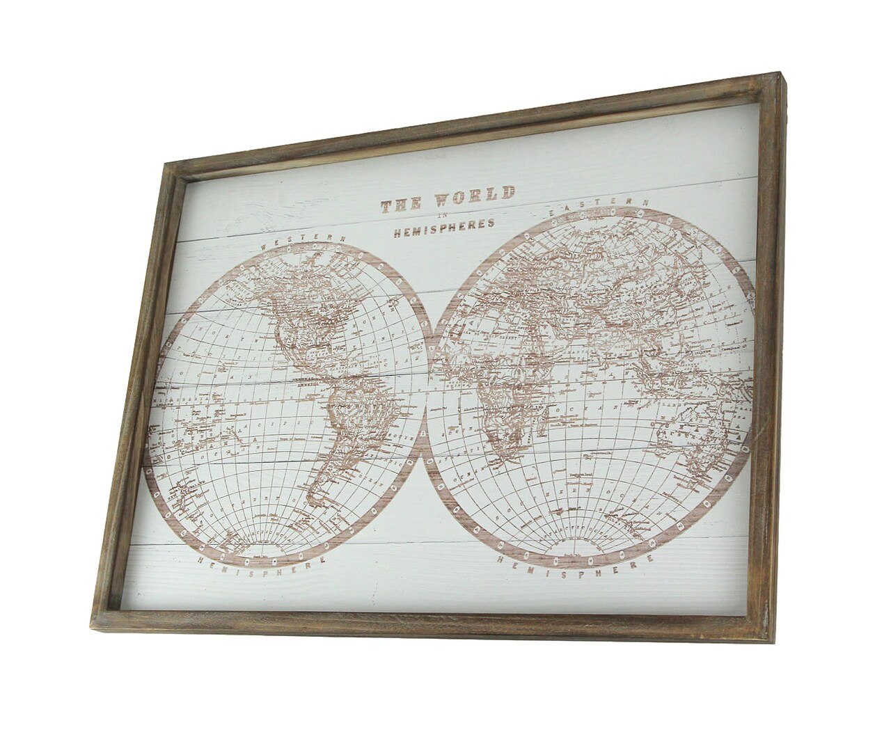 Rustic World Hemispheres Map Canvas Print Wood Frame Hanging Wall Decor Plaque